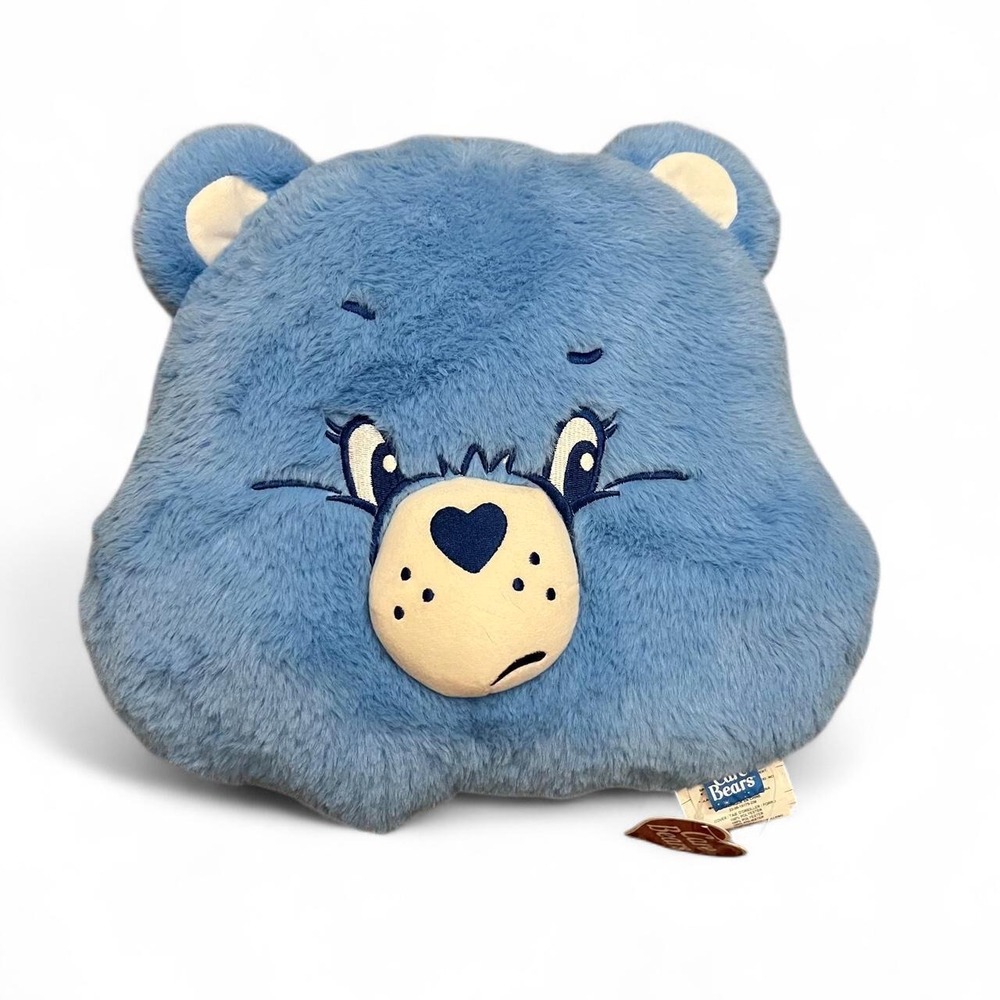Care Bears Grumpy Bear Plush Pillow Blue Faux Fur Shaped Head Cushion
